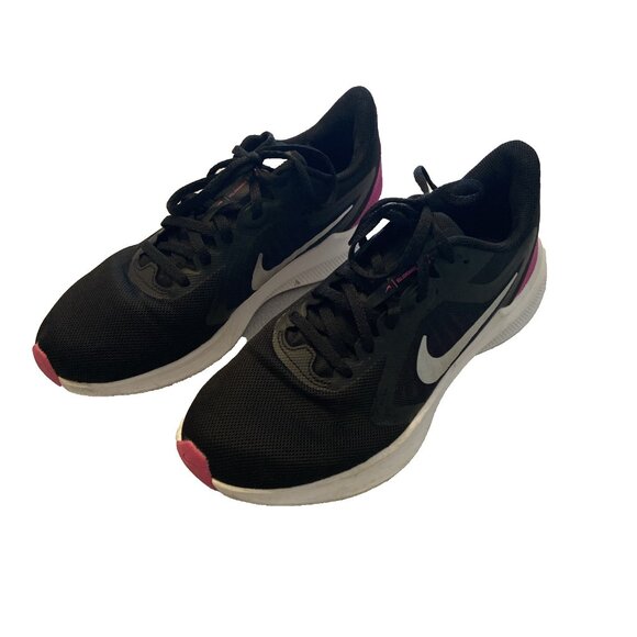 Nike Downshifter Running Shoes Womens Size 8.5 Black Pink silver logo C19986-004 - Picture 3 of 9